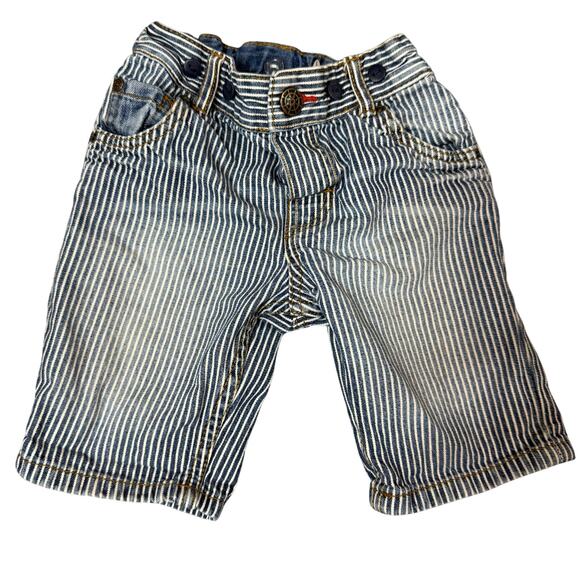 H&M Engineer Stripe Denim Jean Shorts Toddler Boys 12-18 Months Adjustable Waist - Picture 2 of 9